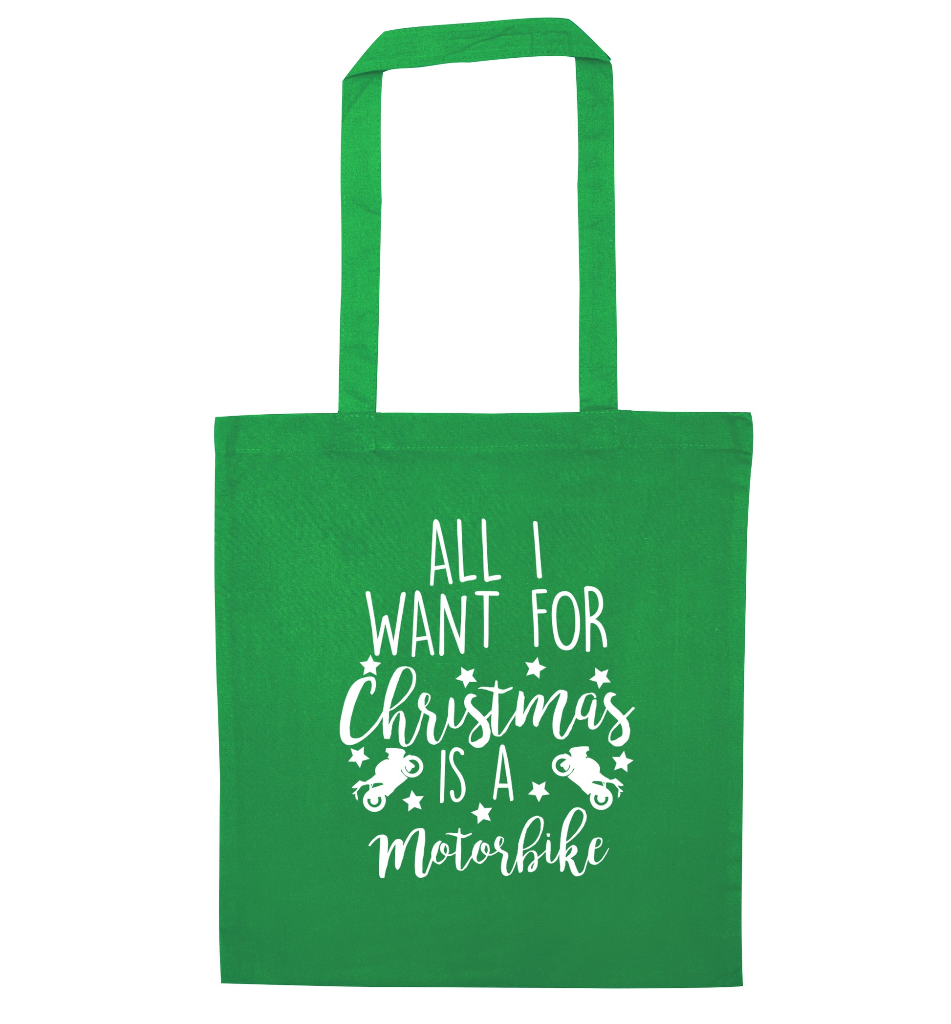 All I want for Christmas is a motorbike green tote bag