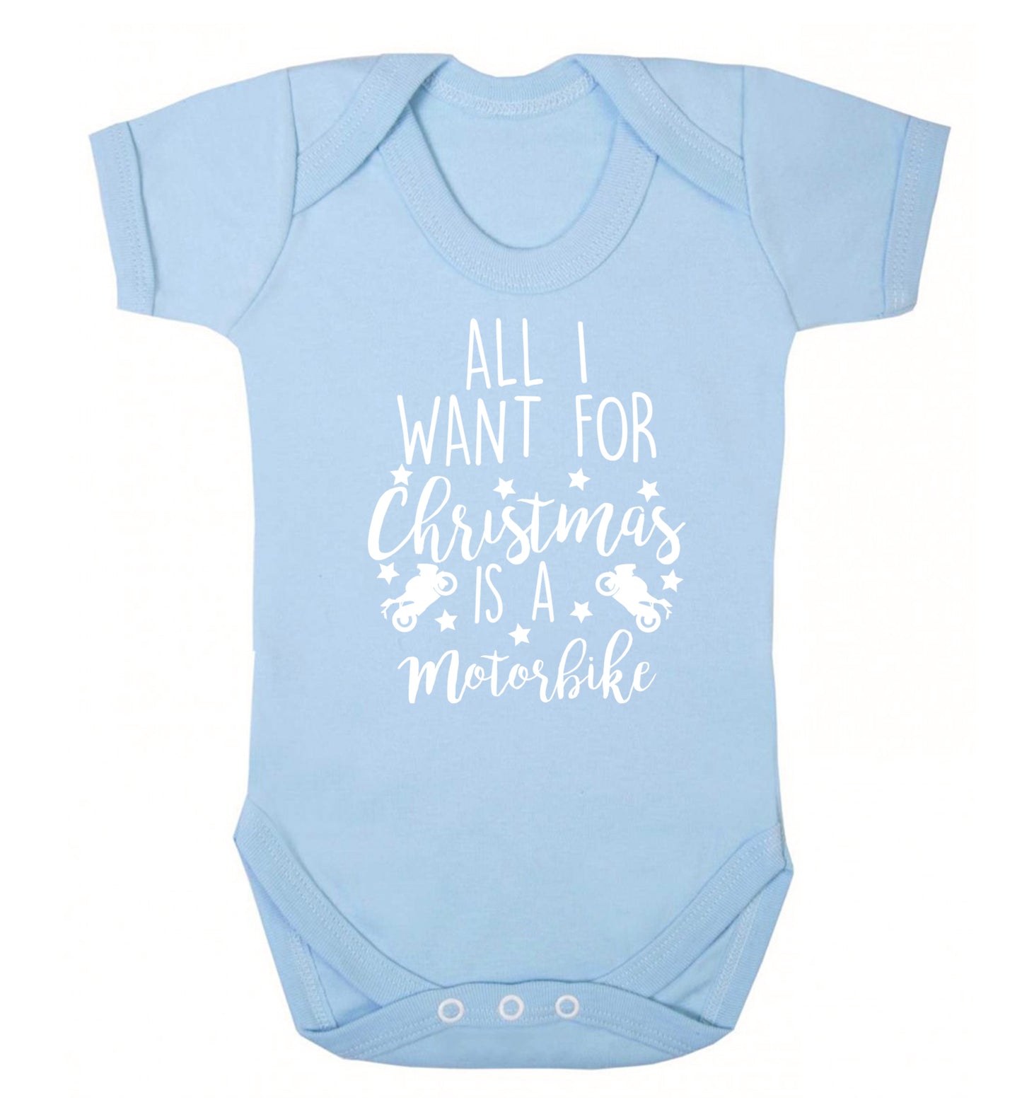 All I want for Christmas is a motorbike Baby Vest pale blue 18-24 months