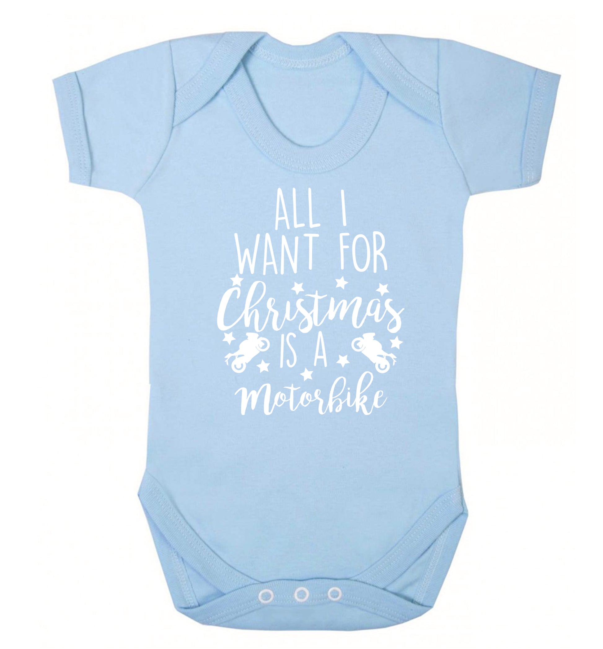 All I want for Christmas is a motorbike Baby Vest pale blue 18-24 months