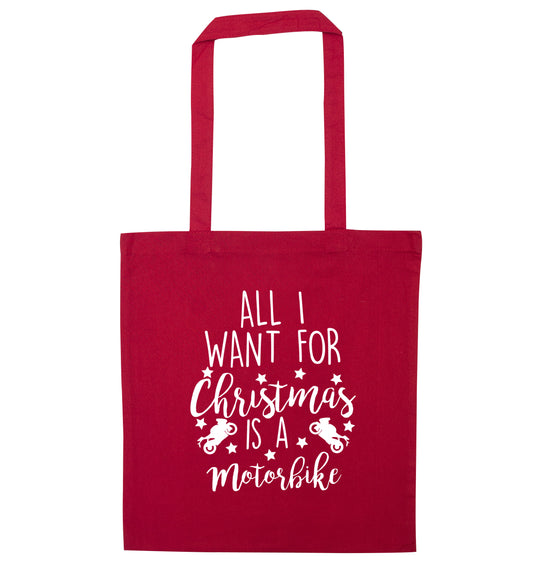 All I want for Christmas is a motorbike red tote bag