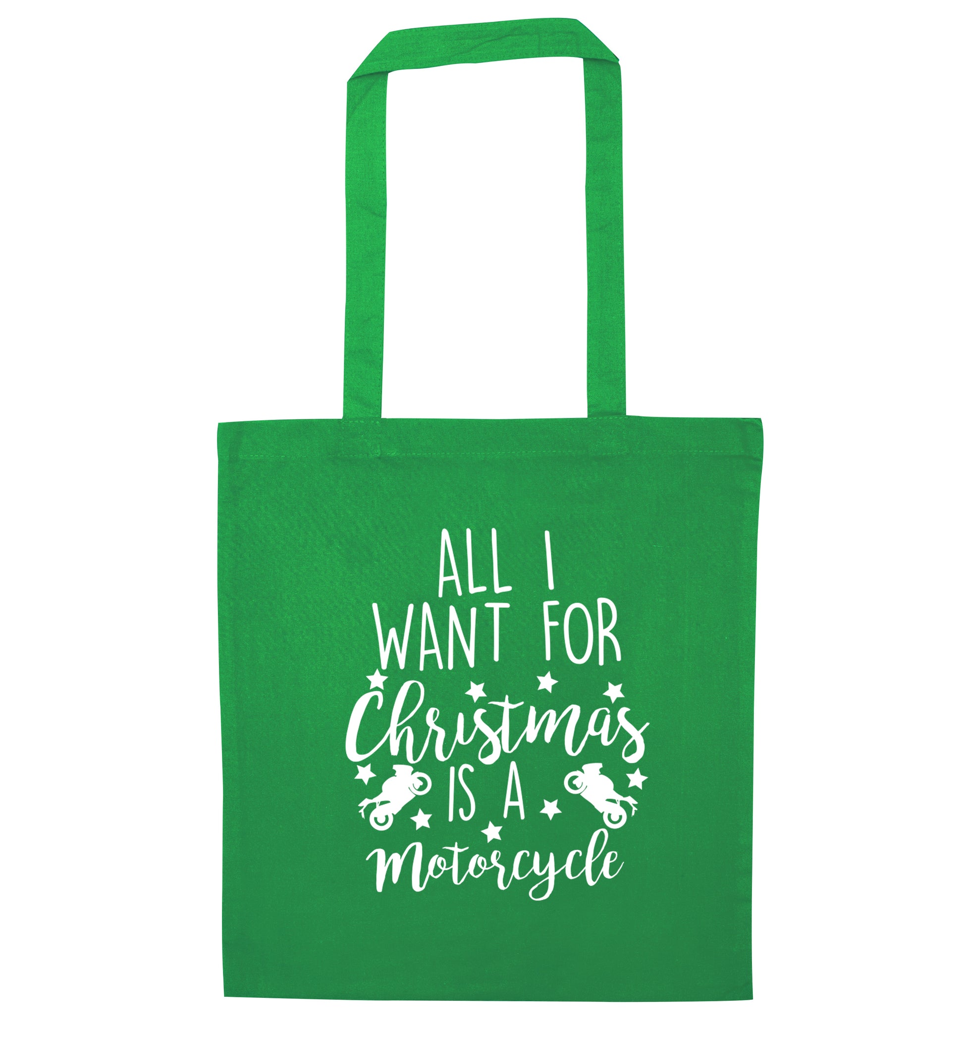 All I want for Christmas is a motorcycle green tote bag