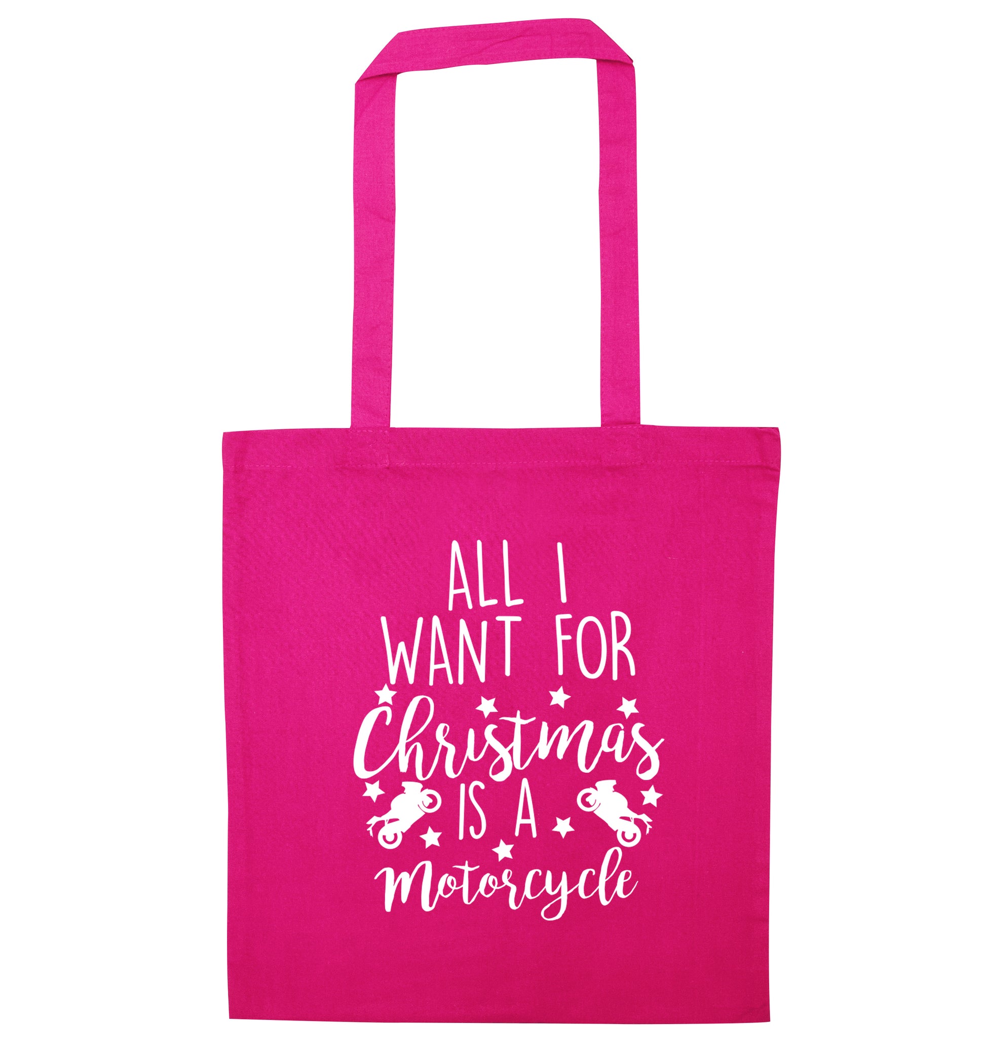 All I want for Christmas is a motorcycle pink tote bag