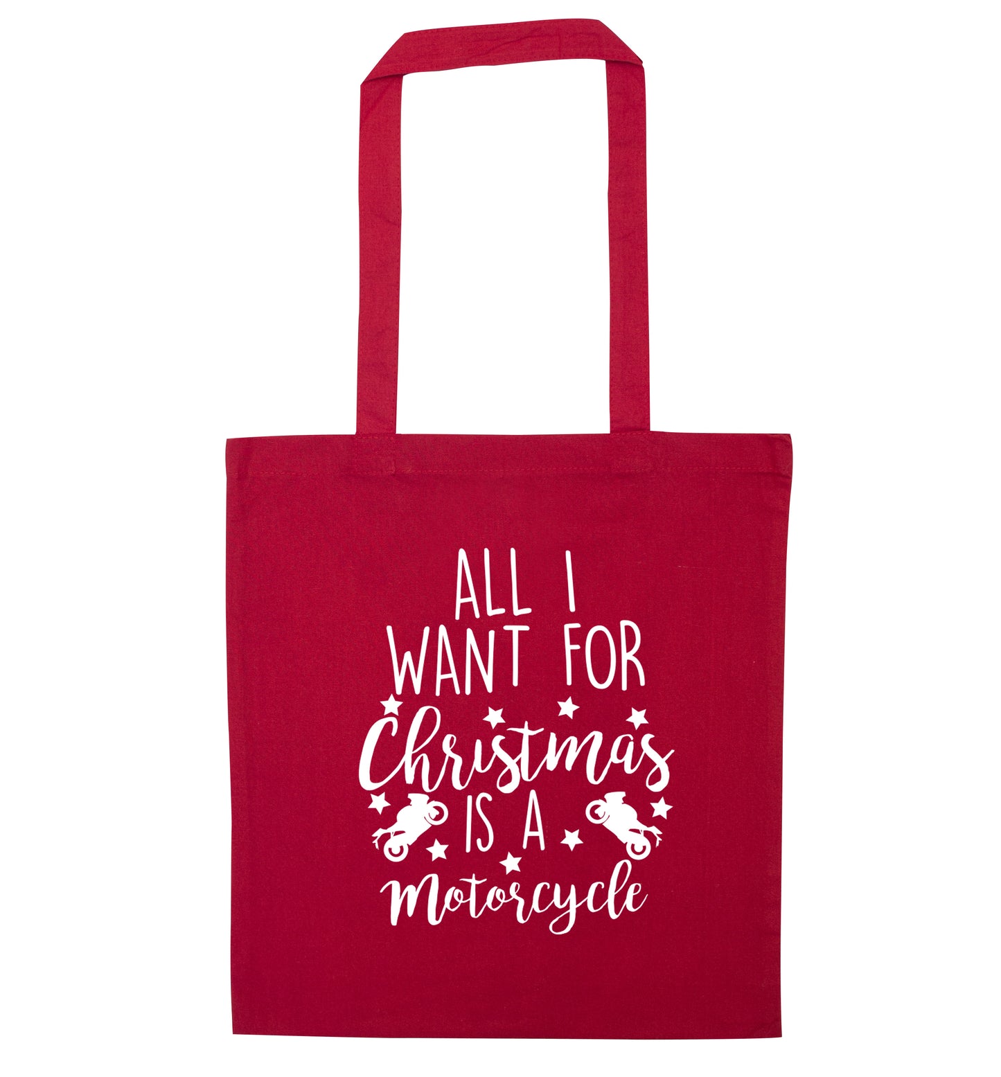 All I want for Christmas is a motorcycle red tote bag