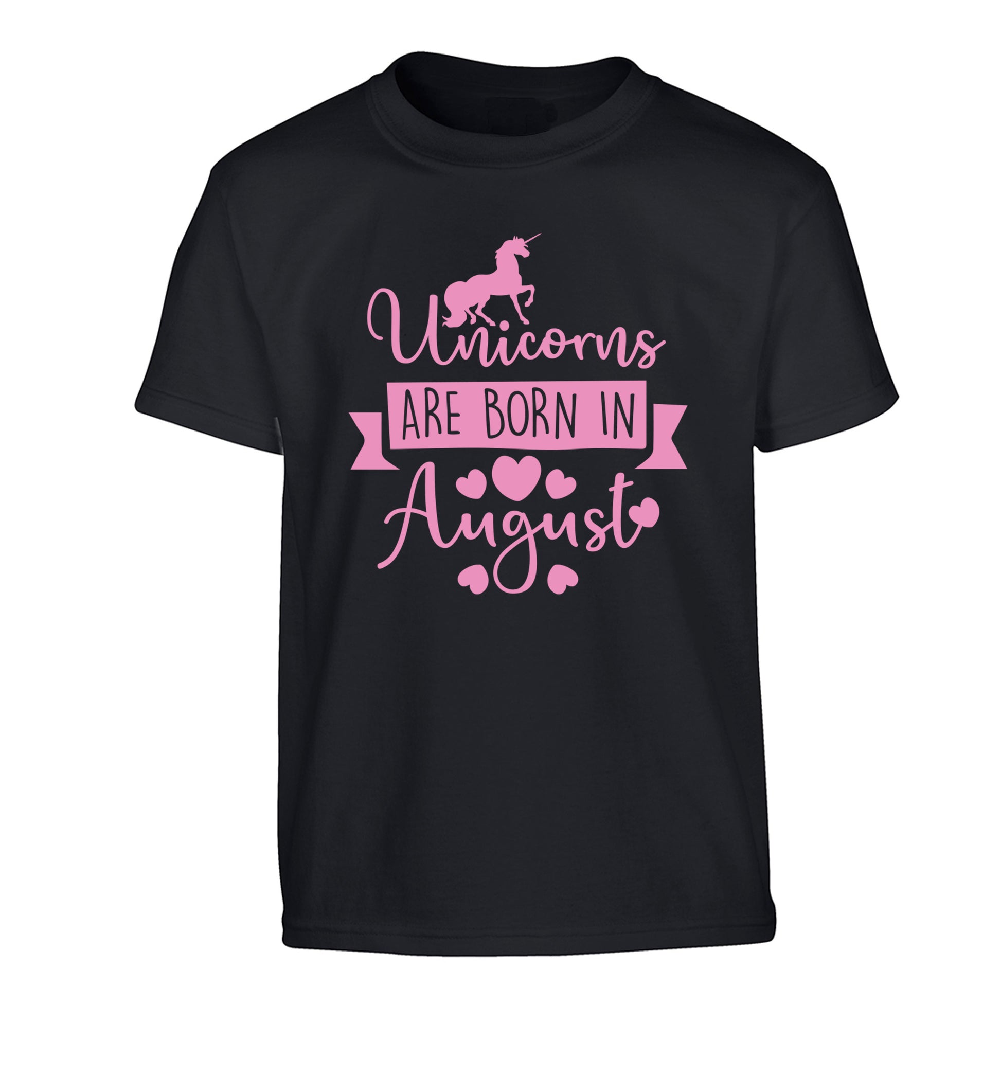 Unicorns are born in August Children's black Tshirt 12-13 Years