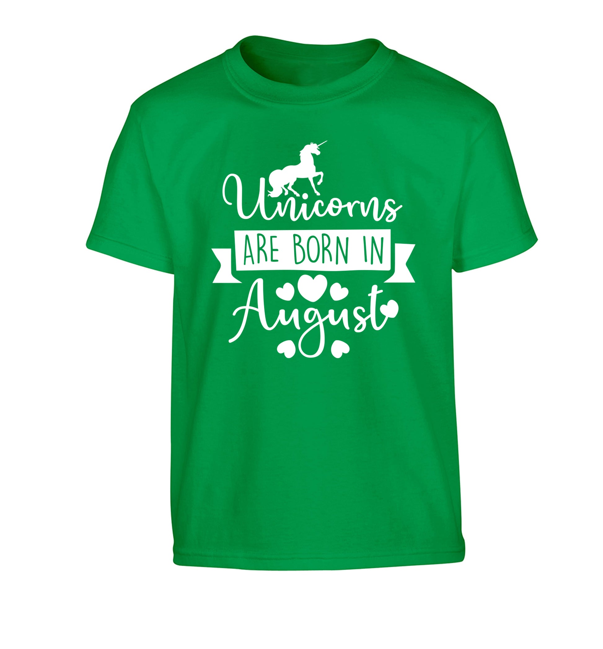 Unicorns are born in August Children's green Tshirt 12-13 Years