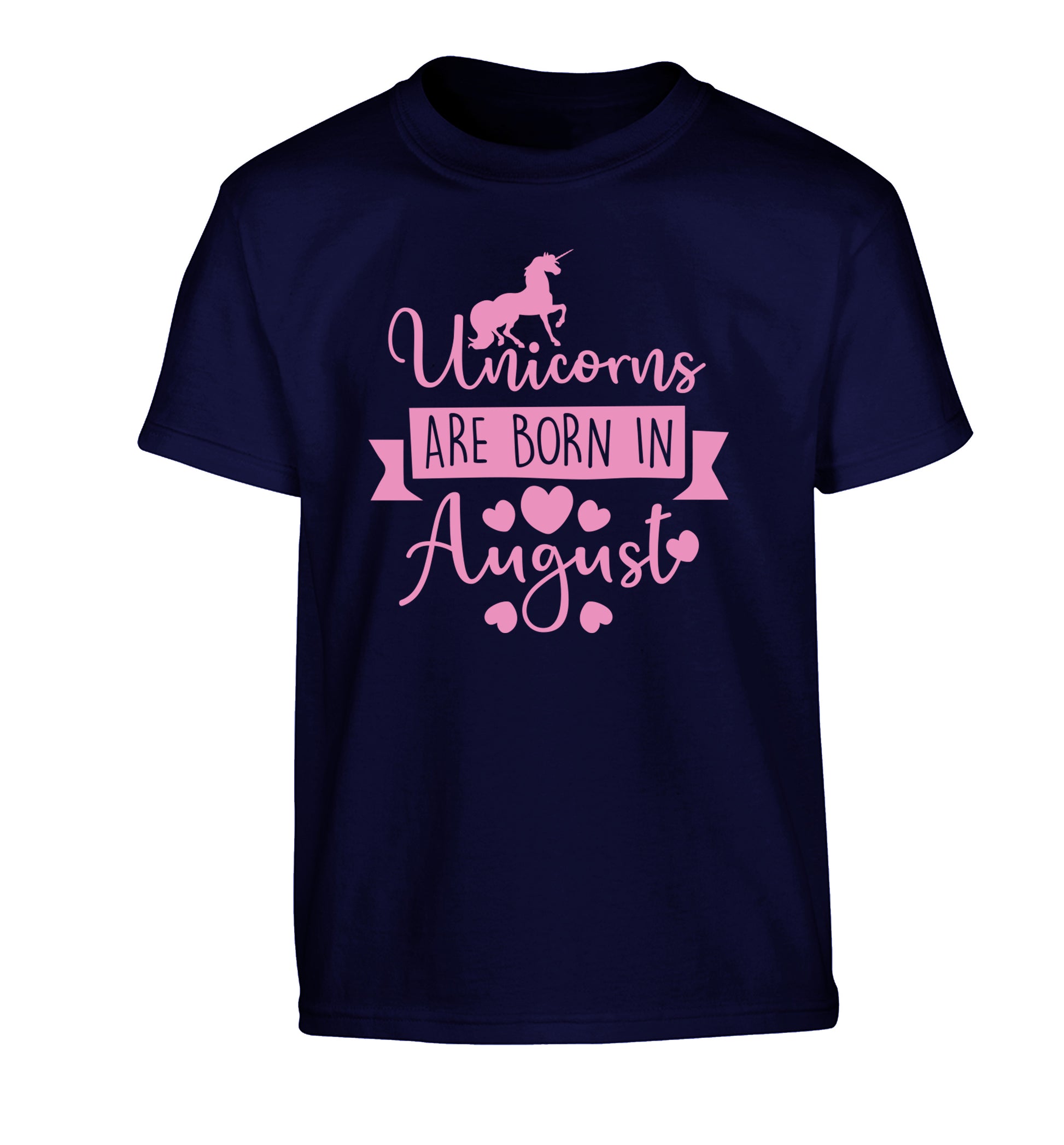 Unicorns are born in August Children's navy Tshirt 12-13 Years