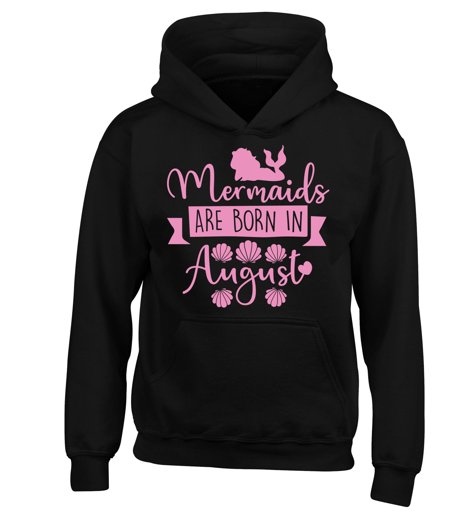 Mermaids are born in August children's black hoodie 12-13 Years