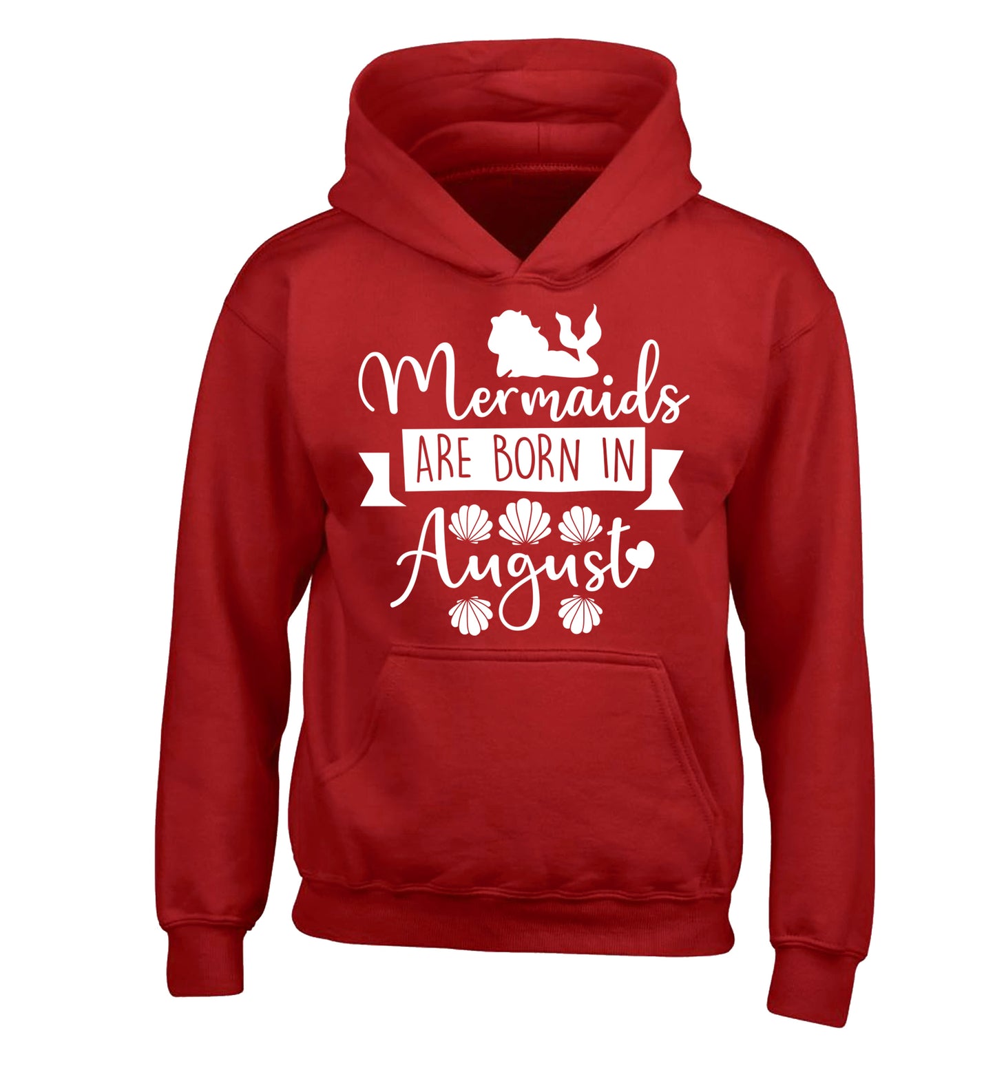 Mermaids are born in August children's red hoodie 12-13 Years