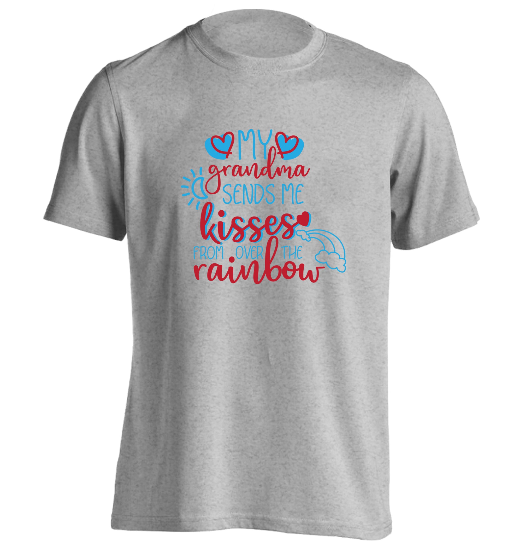 My grandma sends me kisses from over the rainbow adults unisex grey Tshirt 2XL