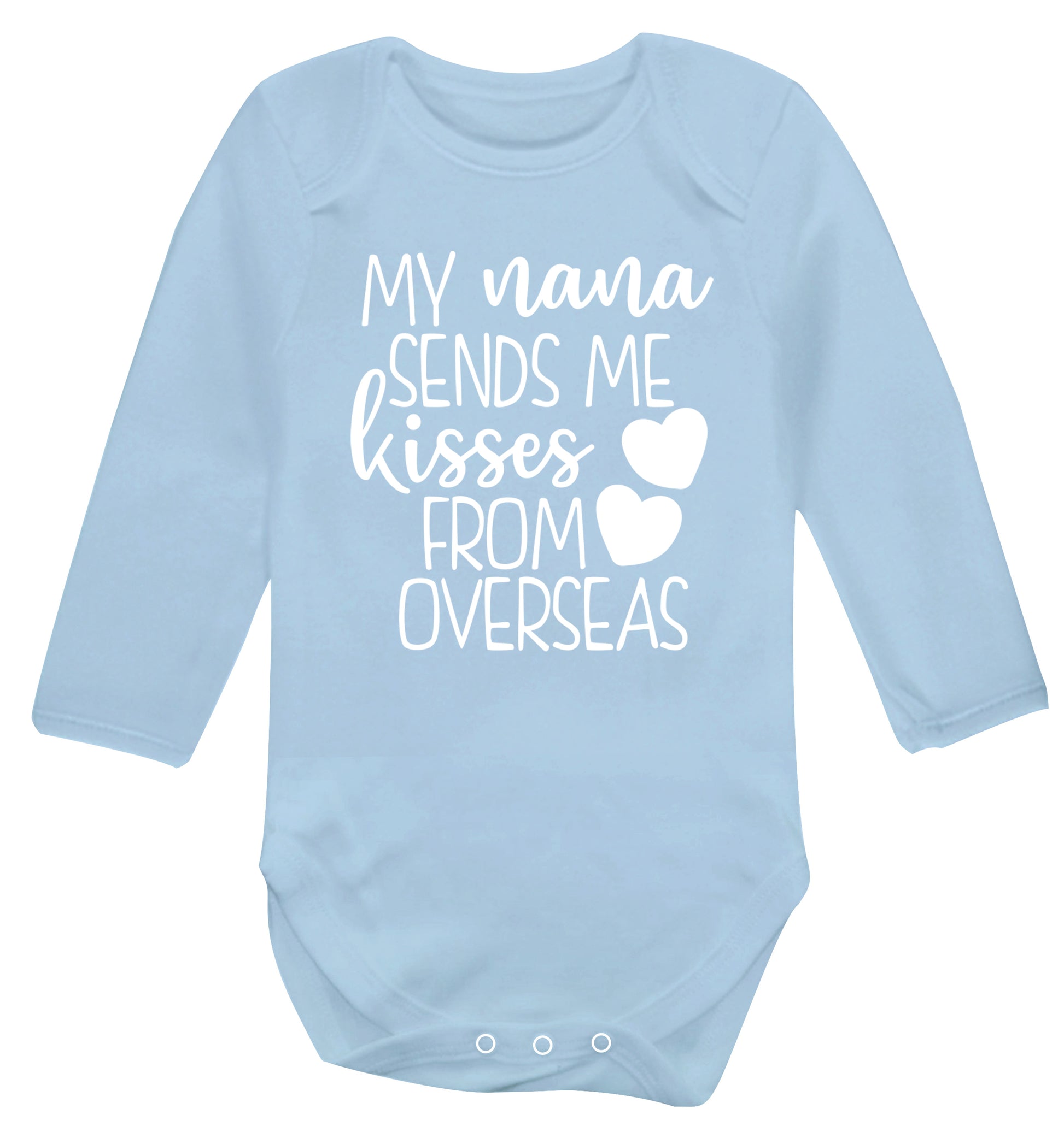 My nana sends me kisses from overseas Baby Vest long sleeved pale blue 6-12 months