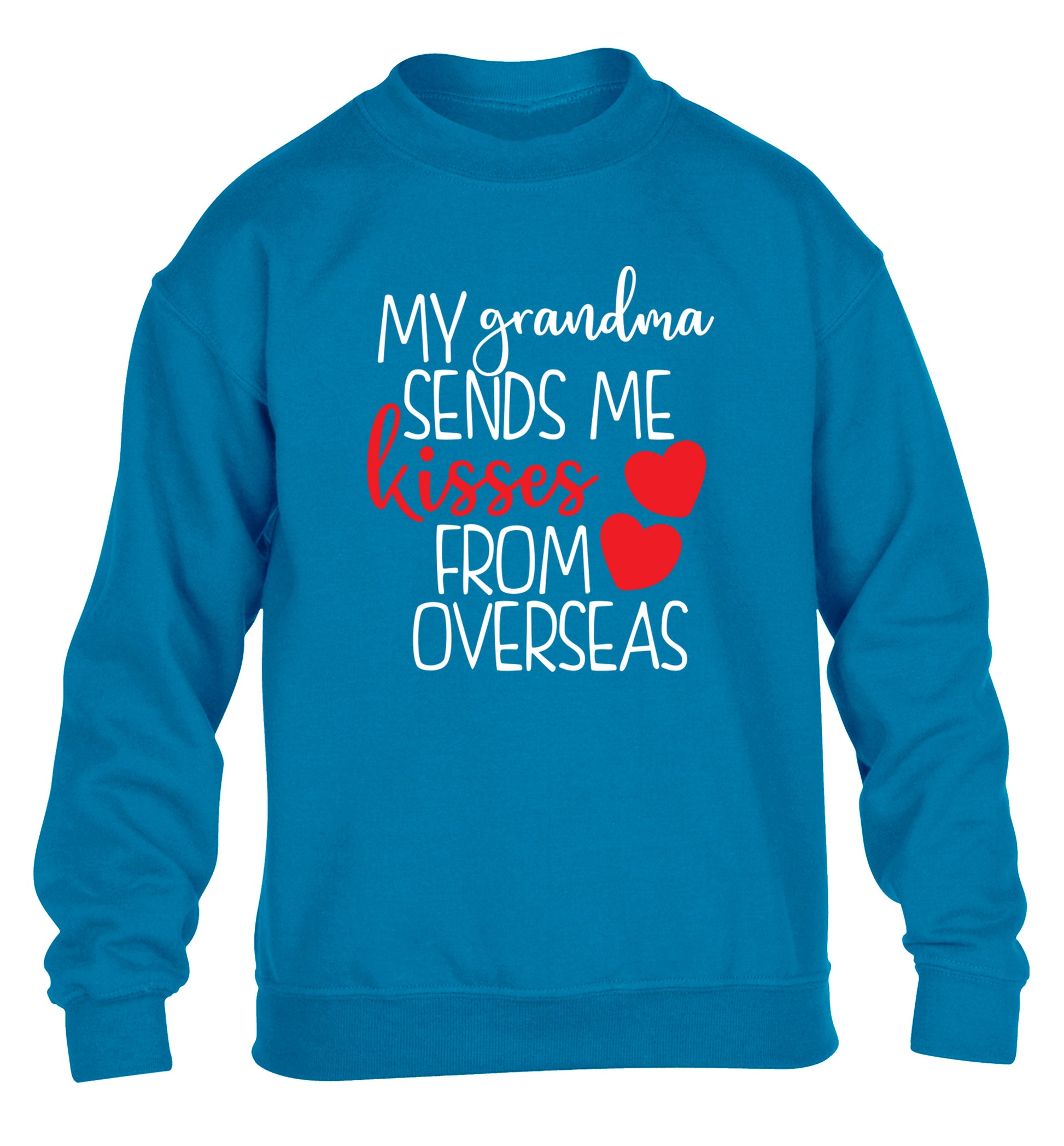 My Grandma sends me kisses from overseas children's blue sweater 12-13 Years