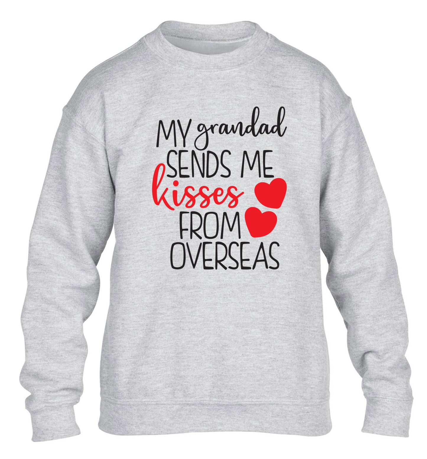My Grandad sends me kisses from overseas children's grey sweater 12-13 Years