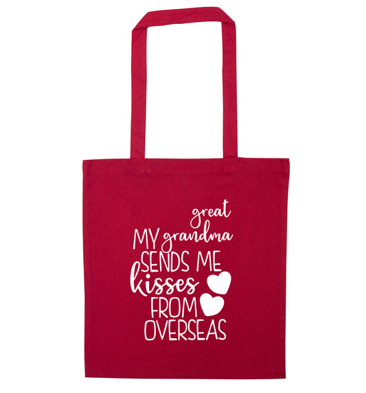 My great grandma sends me kisses from overseas red tote bag