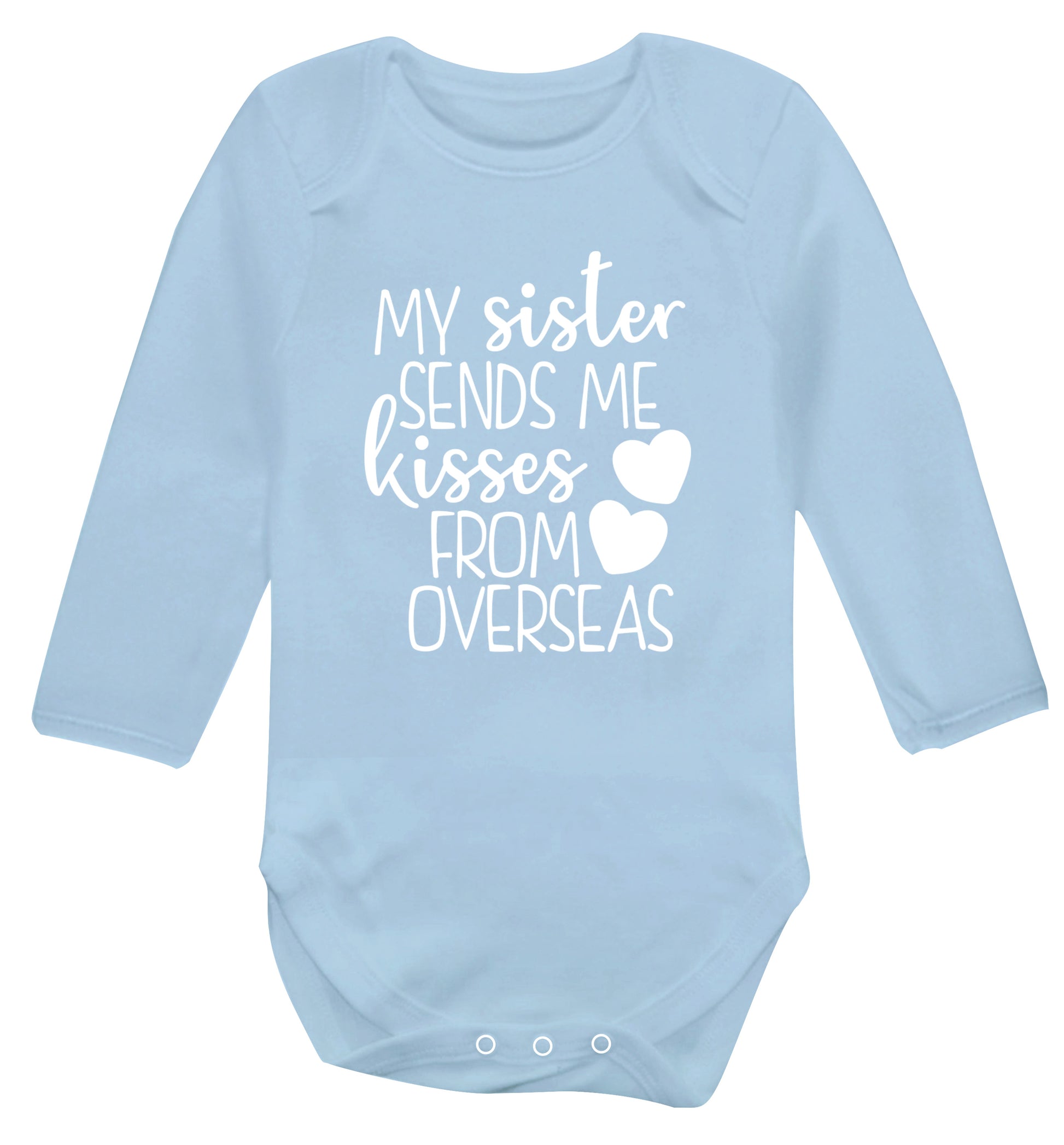 My sister sends me kisses from overseas Baby Vest long sleeved pale blue 6-12 months