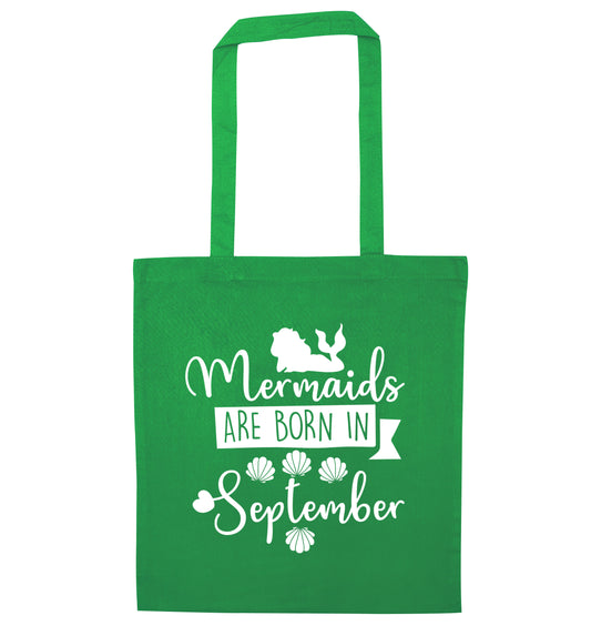 Mermaids are born in September green tote bag