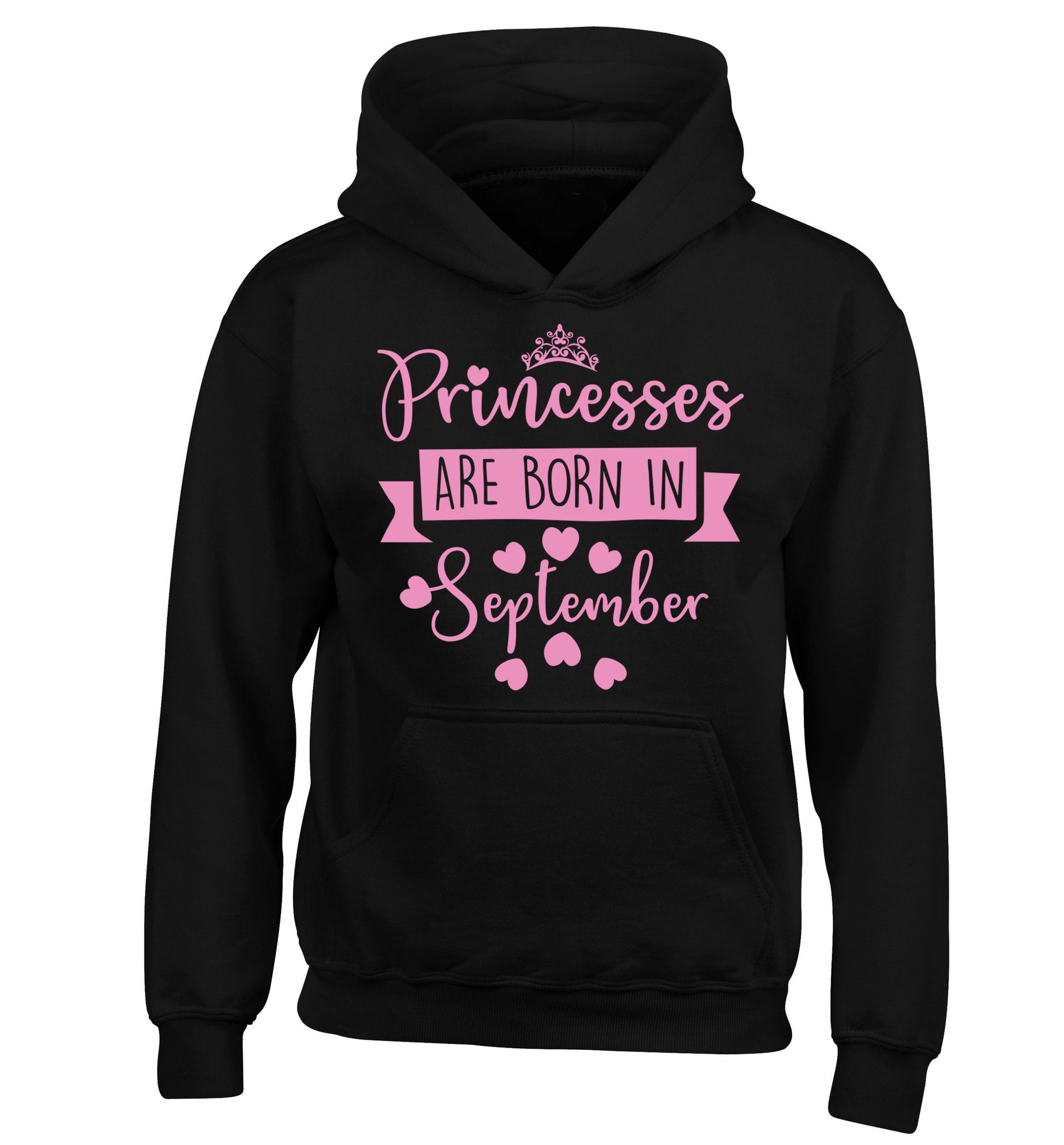Princesses are born in September children's black hoodie 12-13 Years