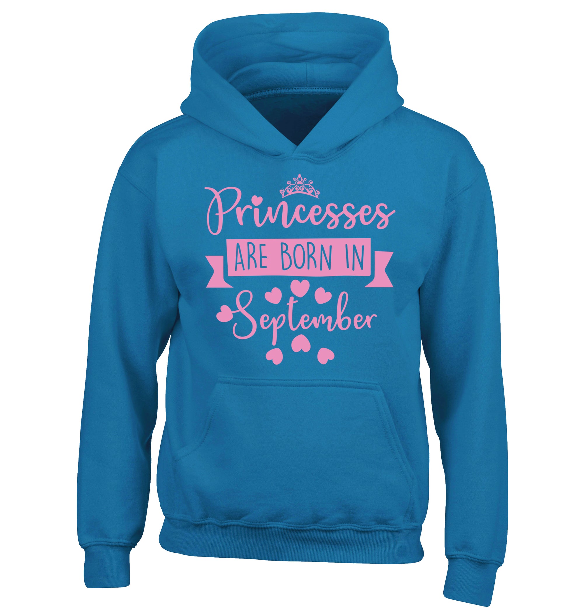 Princesses are born in September children's blue hoodie 12-13 Years