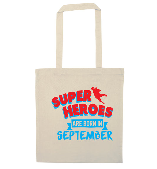 Superheroes are born in September natural tote bag