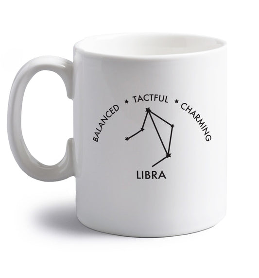 Libra: Balanced, Tactful, Charming right handed white ceramic mug 