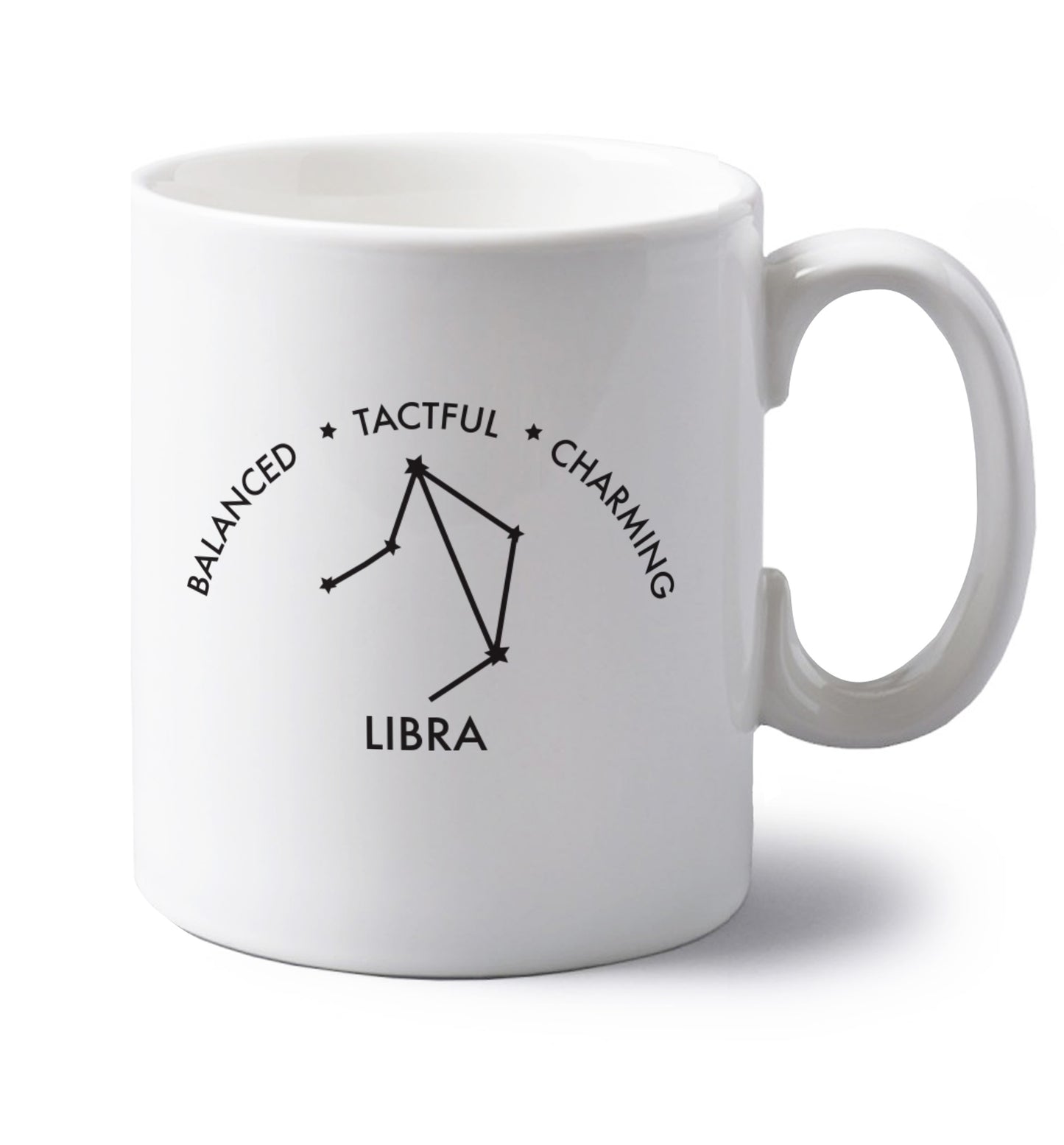 Libra: Balanced, Tactful, Charming left handed white ceramic mug 