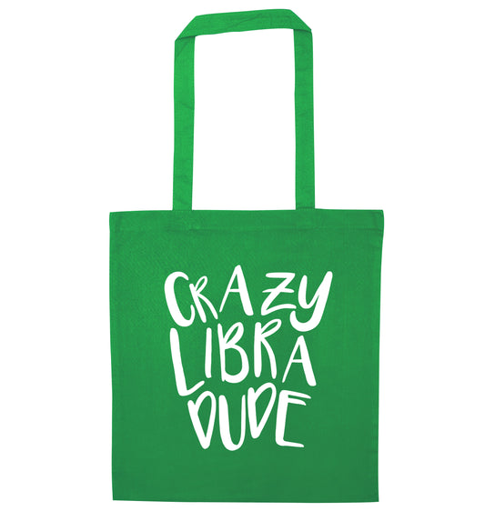 Crazy libra dude green tote bag