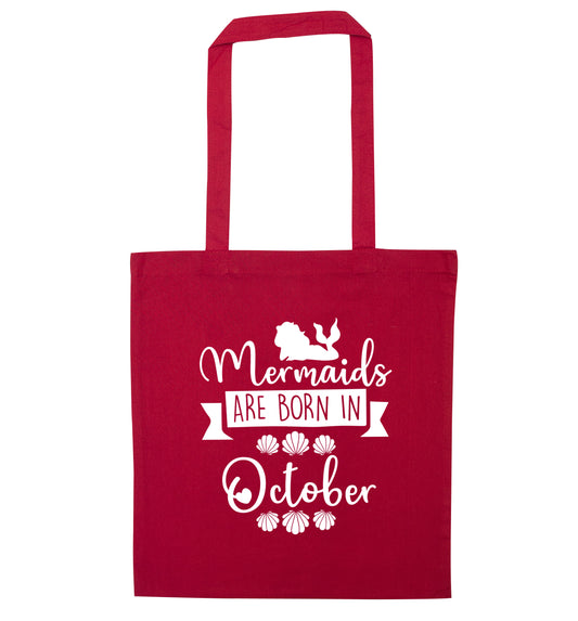Mermaids are born in October red tote bag