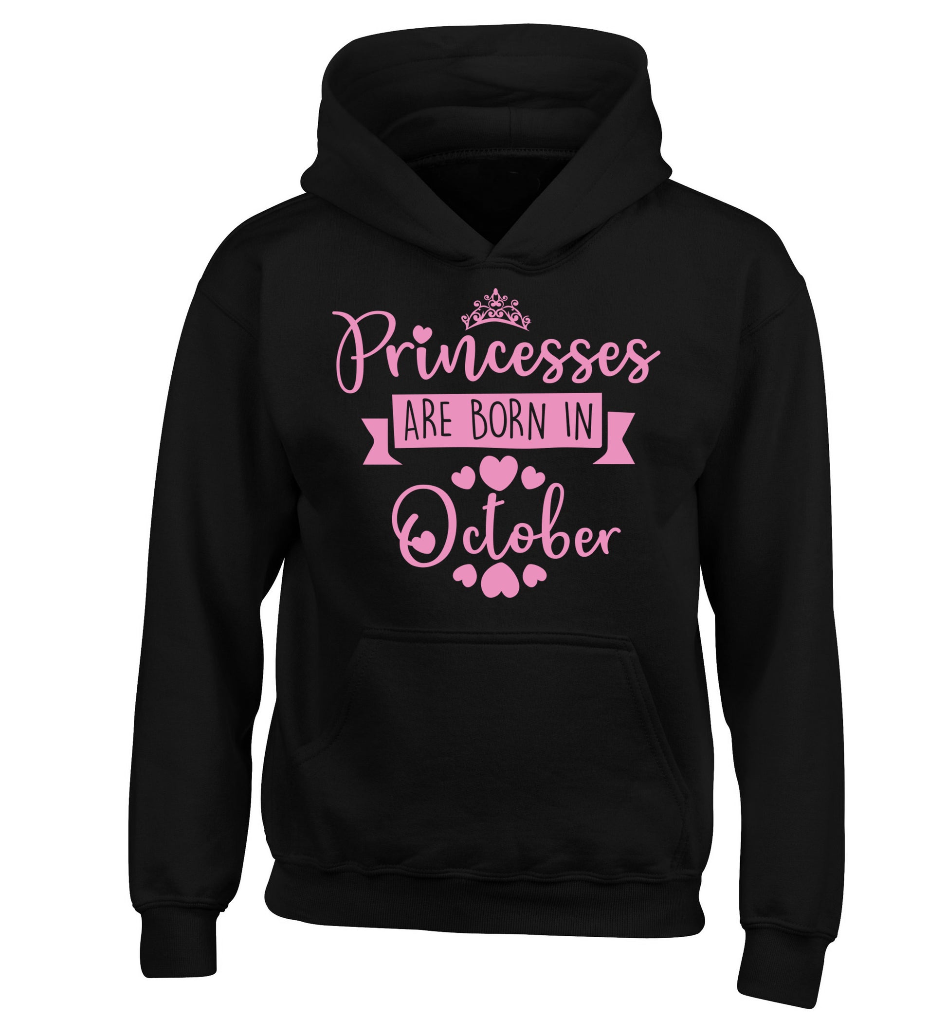 Princesses are born in October children's black hoodie 12-13 Years