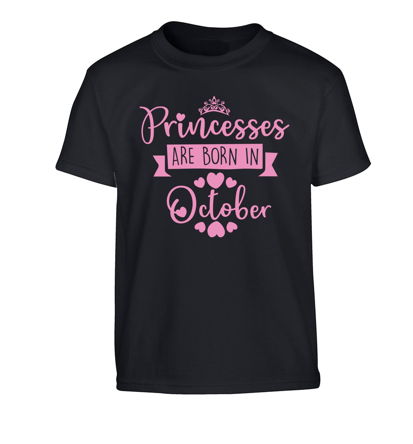 Princesses are born in October Children's black Tshirt 12-13 Years