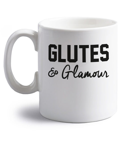 Glutes and glamour right handed white ceramic mug 