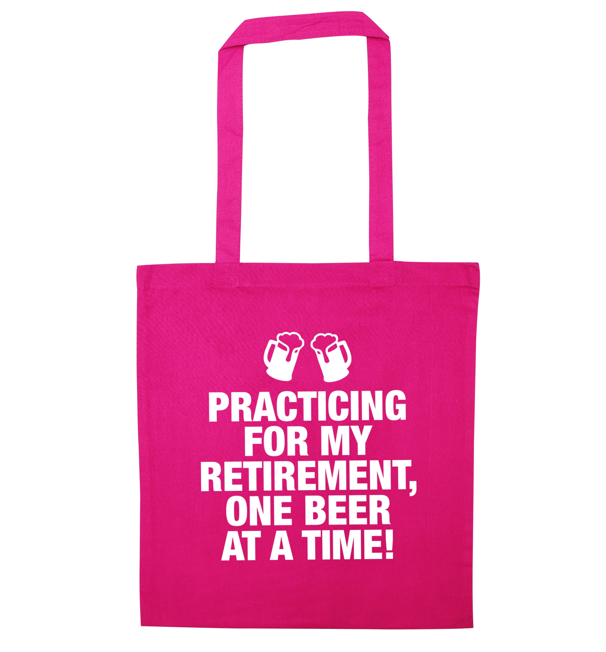 Practicing my retirement one beer at a time pink tote bag