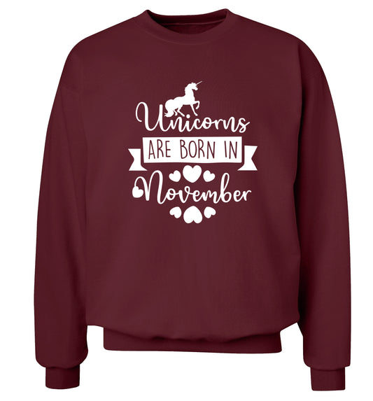 Unicorns are born in November Adult's unisex maroon Sweater 2XL