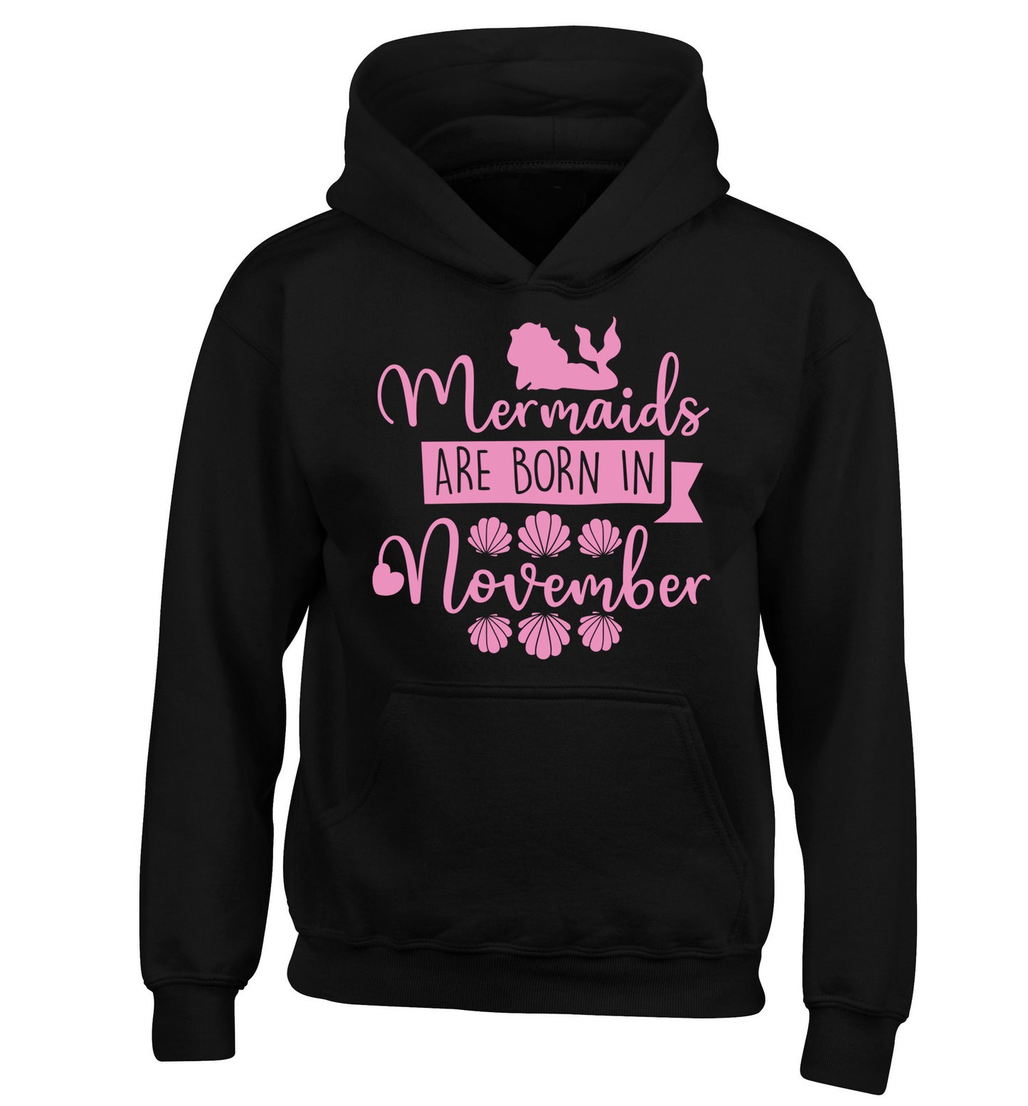Mermaids are born in November children's black hoodie 12-13 Years