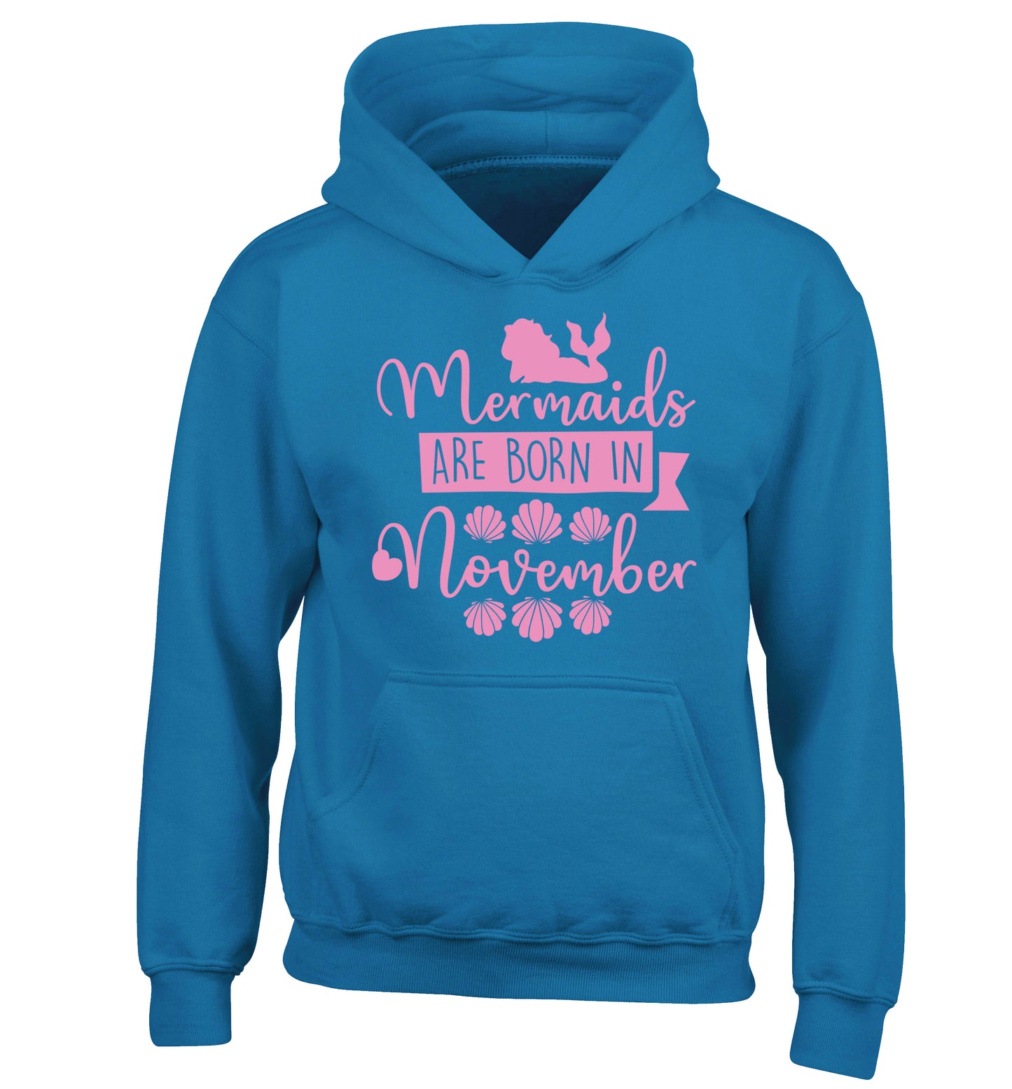 Mermaids are born in November children's blue hoodie 12-13 Years