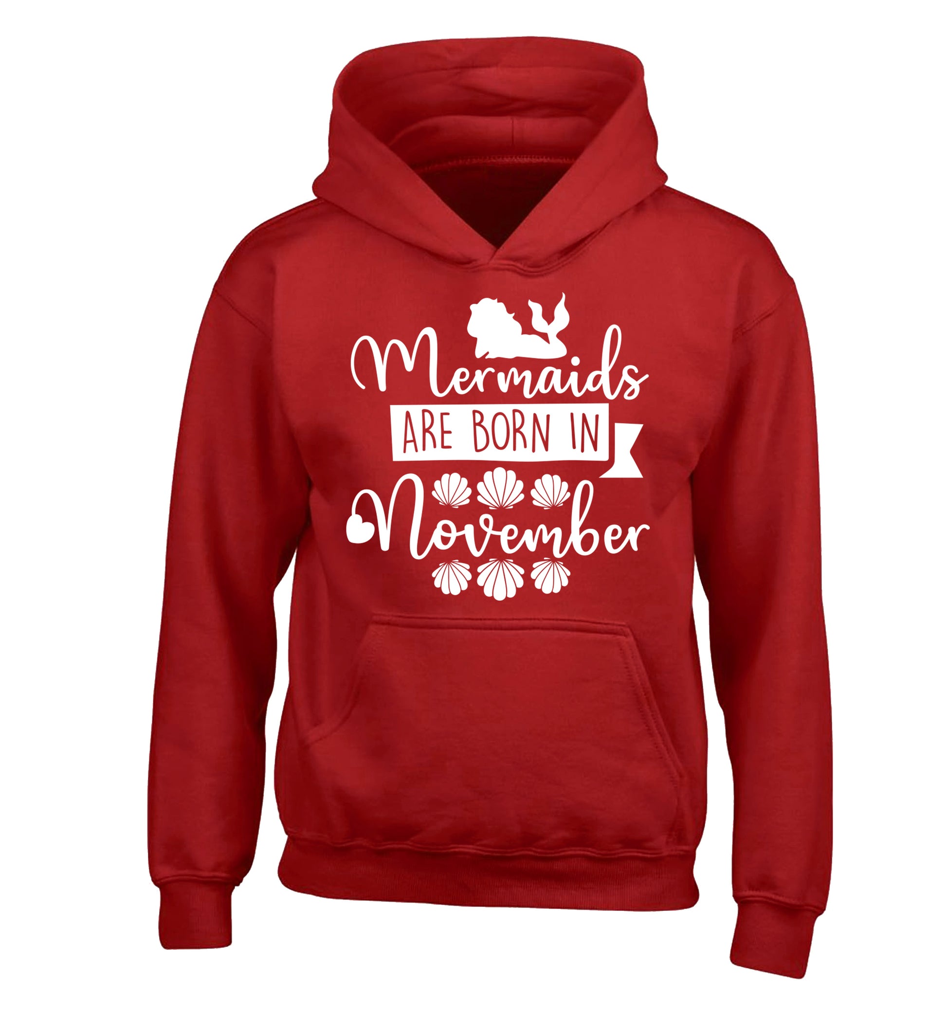 Mermaids are born in November children's red hoodie 12-13 Years