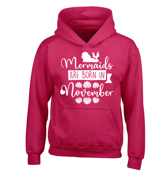 Mermaids are born in November children's pink hoodie 12-13 Years