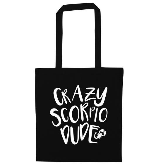 Crazy scorpio dude black tote bag