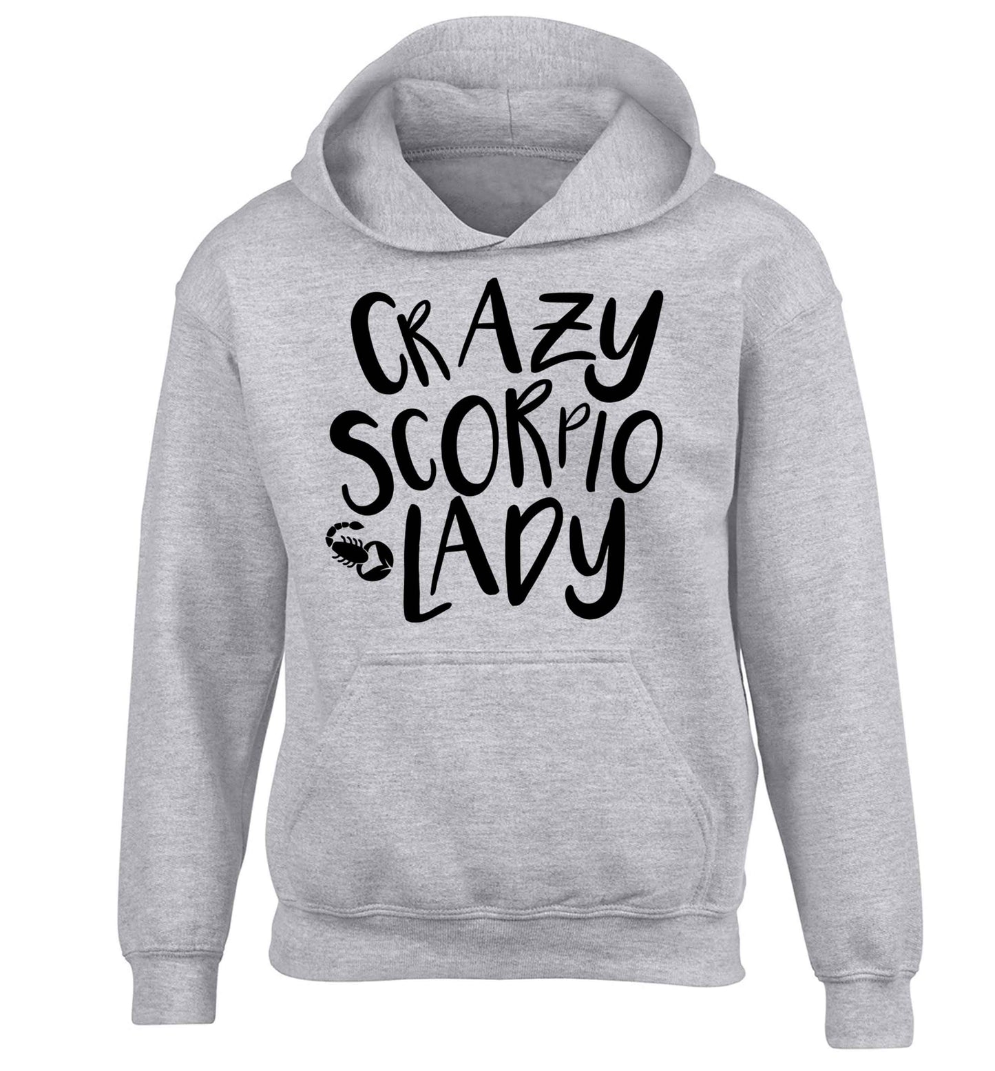 Crazy scorpio lady children's grey hoodie 12-13 Years