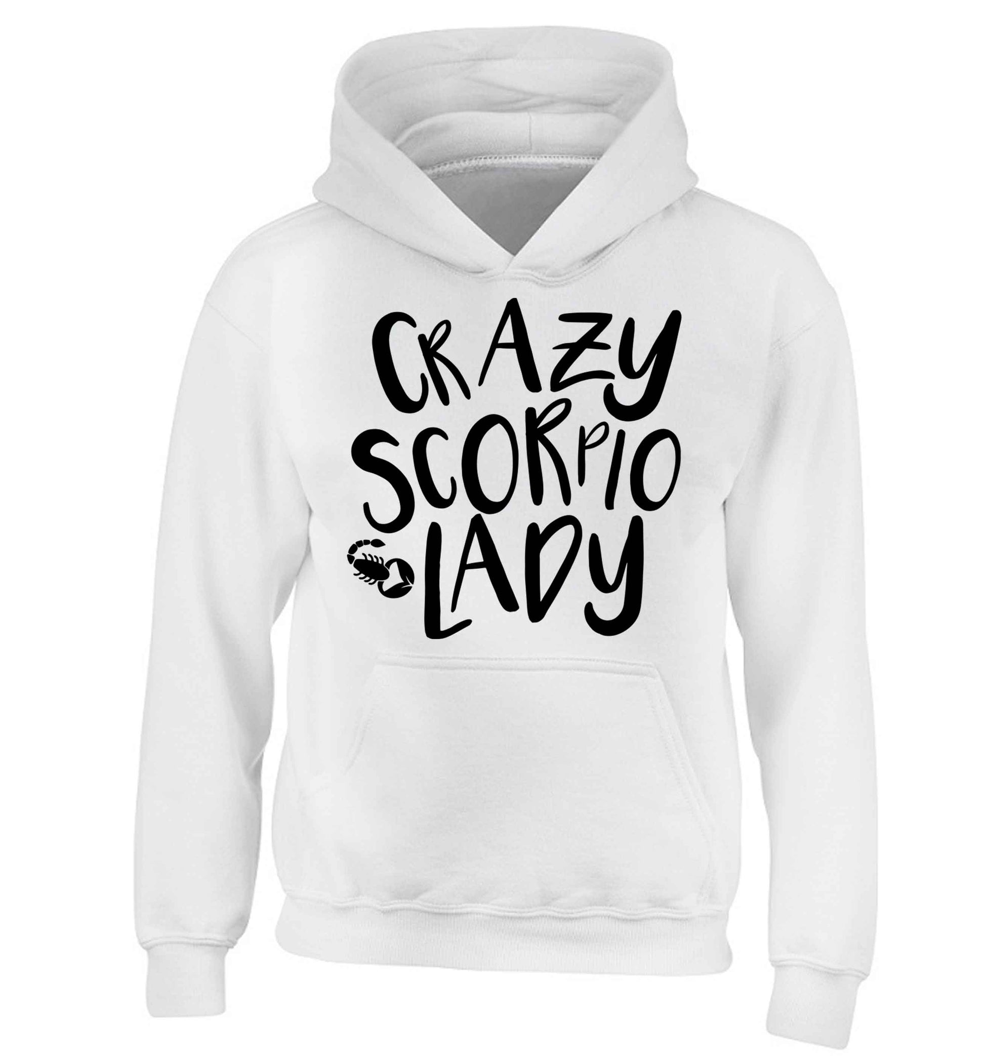 Crazy scorpio lady children's white hoodie 12-13 Years