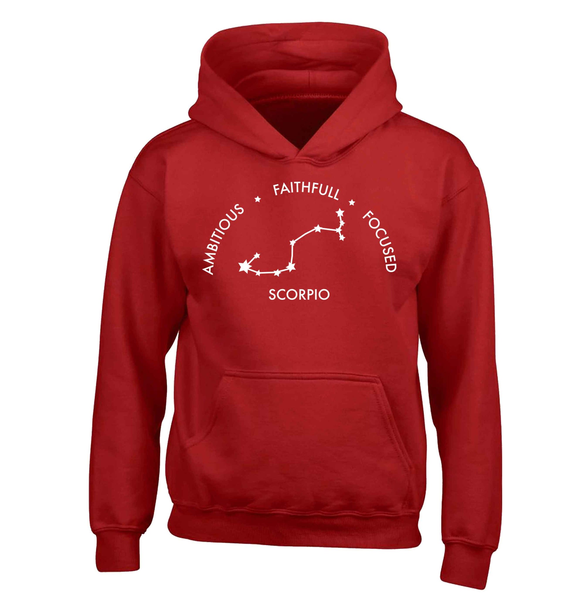 Scorpio, ambitious, faithfull, focused children's red hoodie 12-13 Years