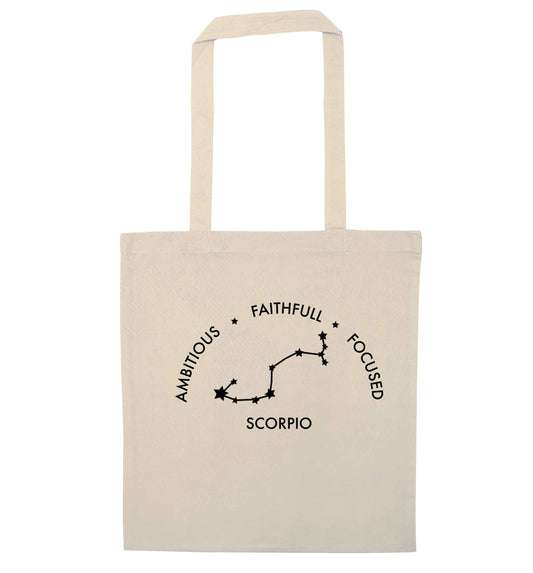 Scorpio, ambitious, faithfull, focused natural tote bag