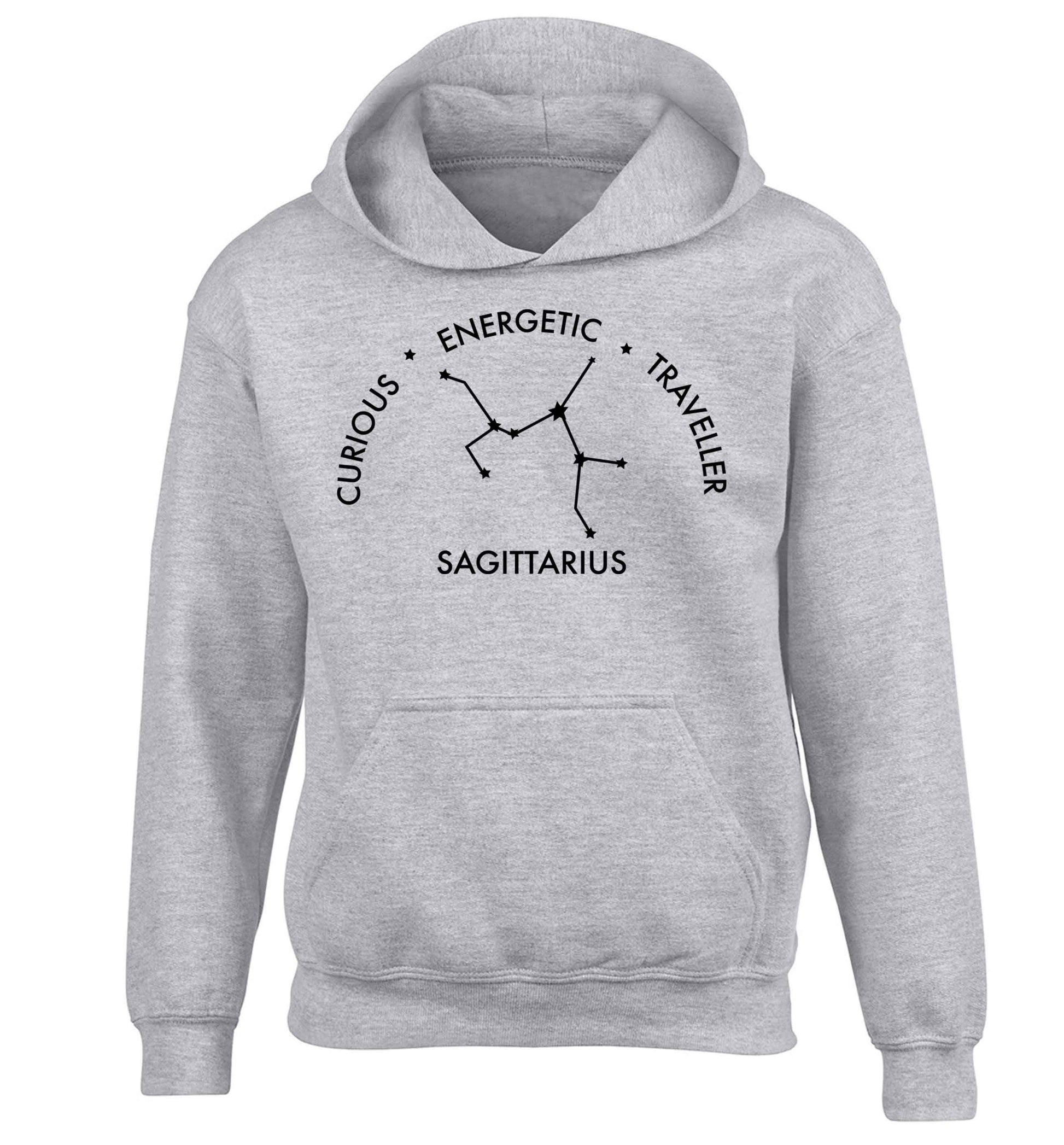 Sagittarius, curious, energetic, traveller children's grey hoodie 12-13 Years