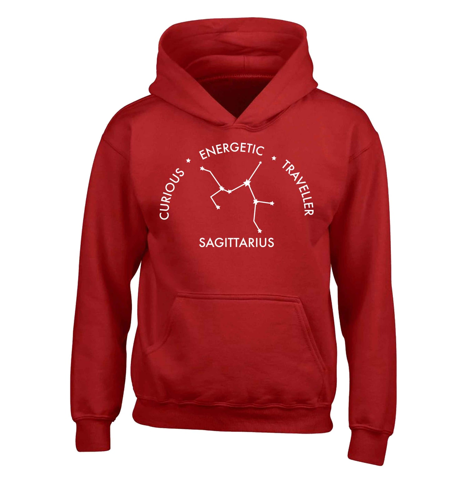 Sagittarius, curious, energetic, traveller children's red hoodie 12-13 Years