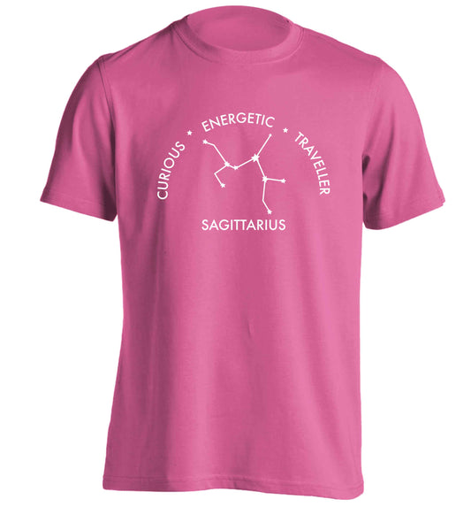 Sagittarius, curious, energetic, traveller adults unisex pink Tshirt 2XL