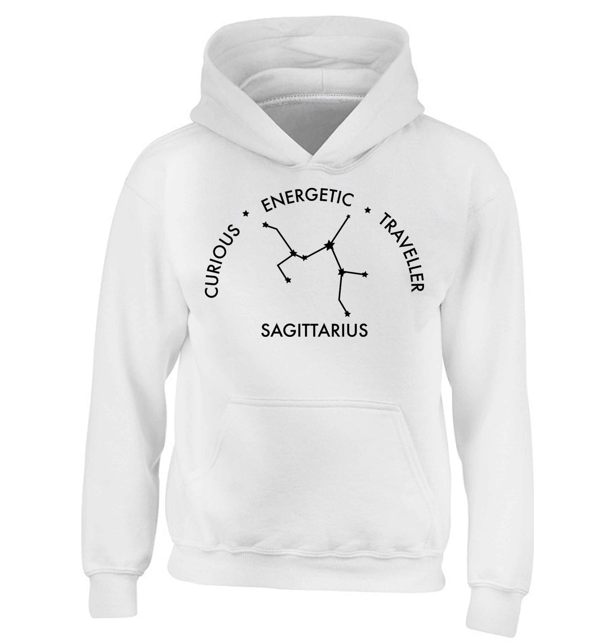 Sagittarius, curious, energetic, traveller children's white hoodie 12-13 Years