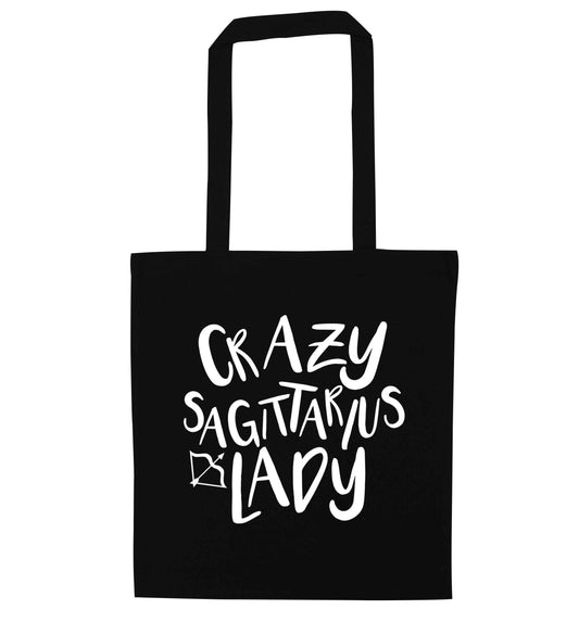 Crazy sagittarius lady black tote bag