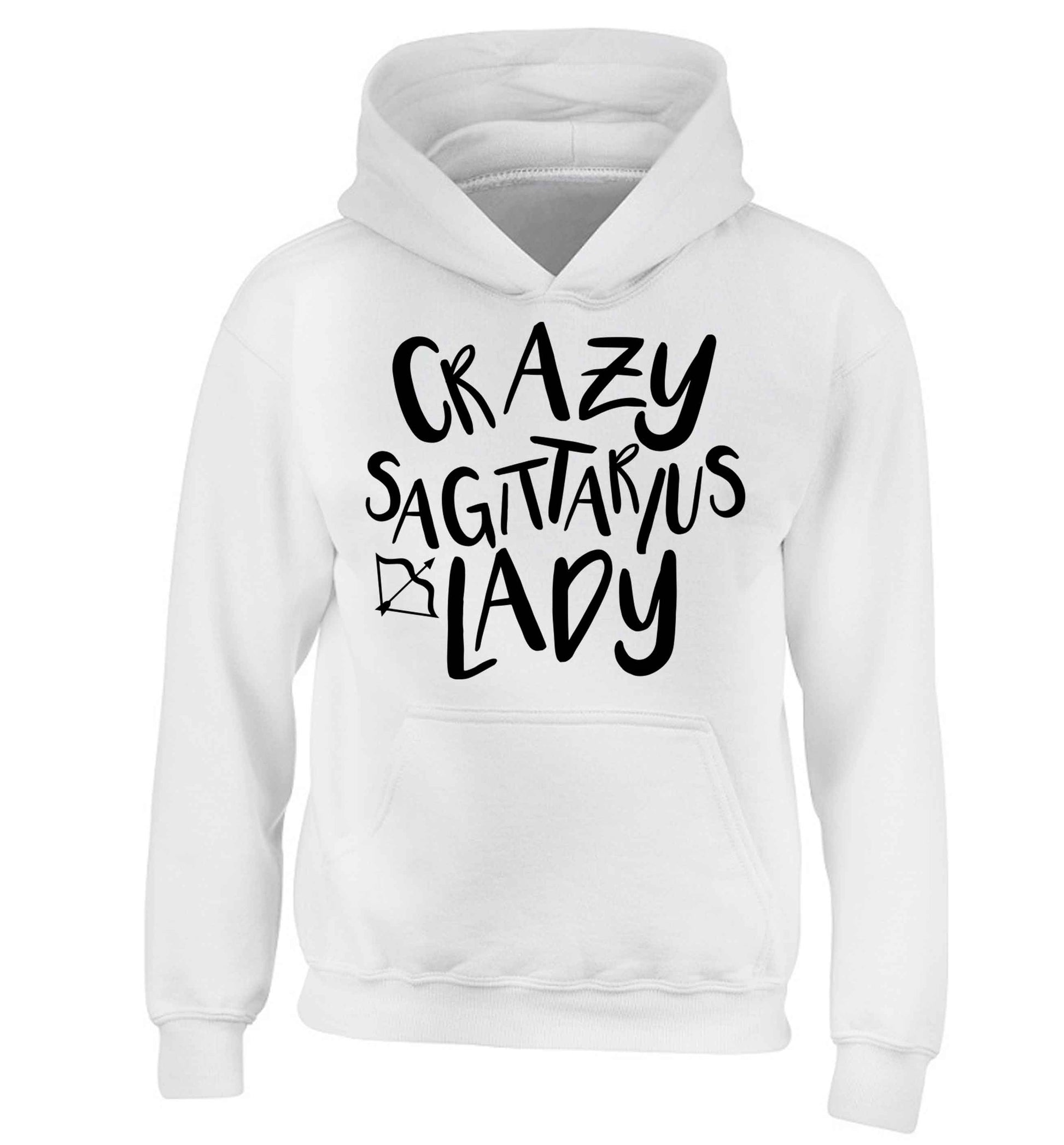 Crazy sagittarius lady children's white hoodie 12-13 Years