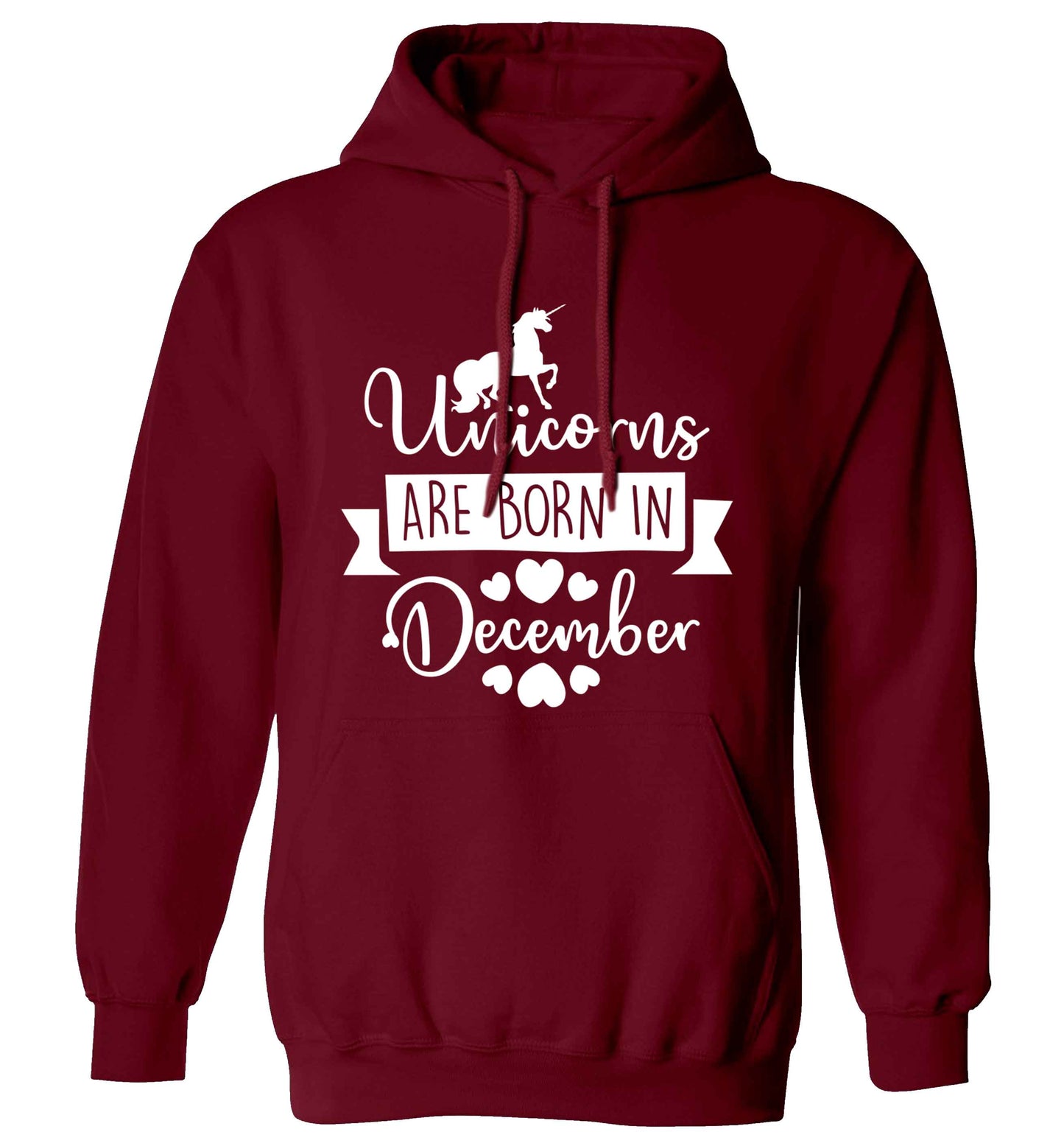 Unicorns are born in December adults unisex maroon hoodie 2XL