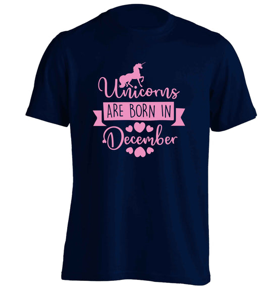 Unicorns are born in December adults unisex navy Tshirt 2XL