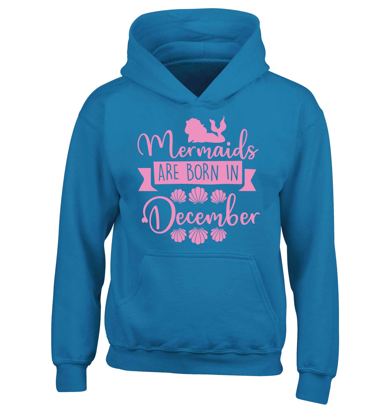 Mermaids are born in December children's blue hoodie 12-13 Years