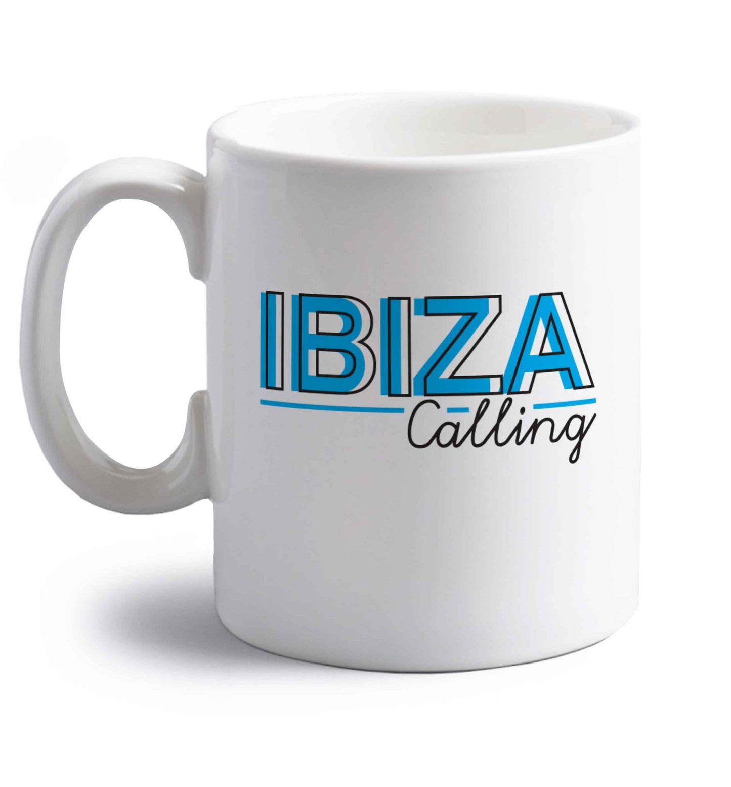Ibiza calling right handed white ceramic mug 